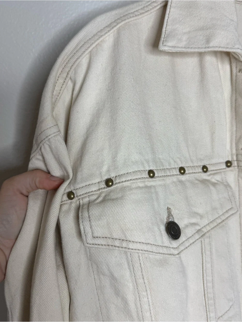 NWT Old Navy Oversized Studded Denim Trucker Jacket - Ecru/Cream